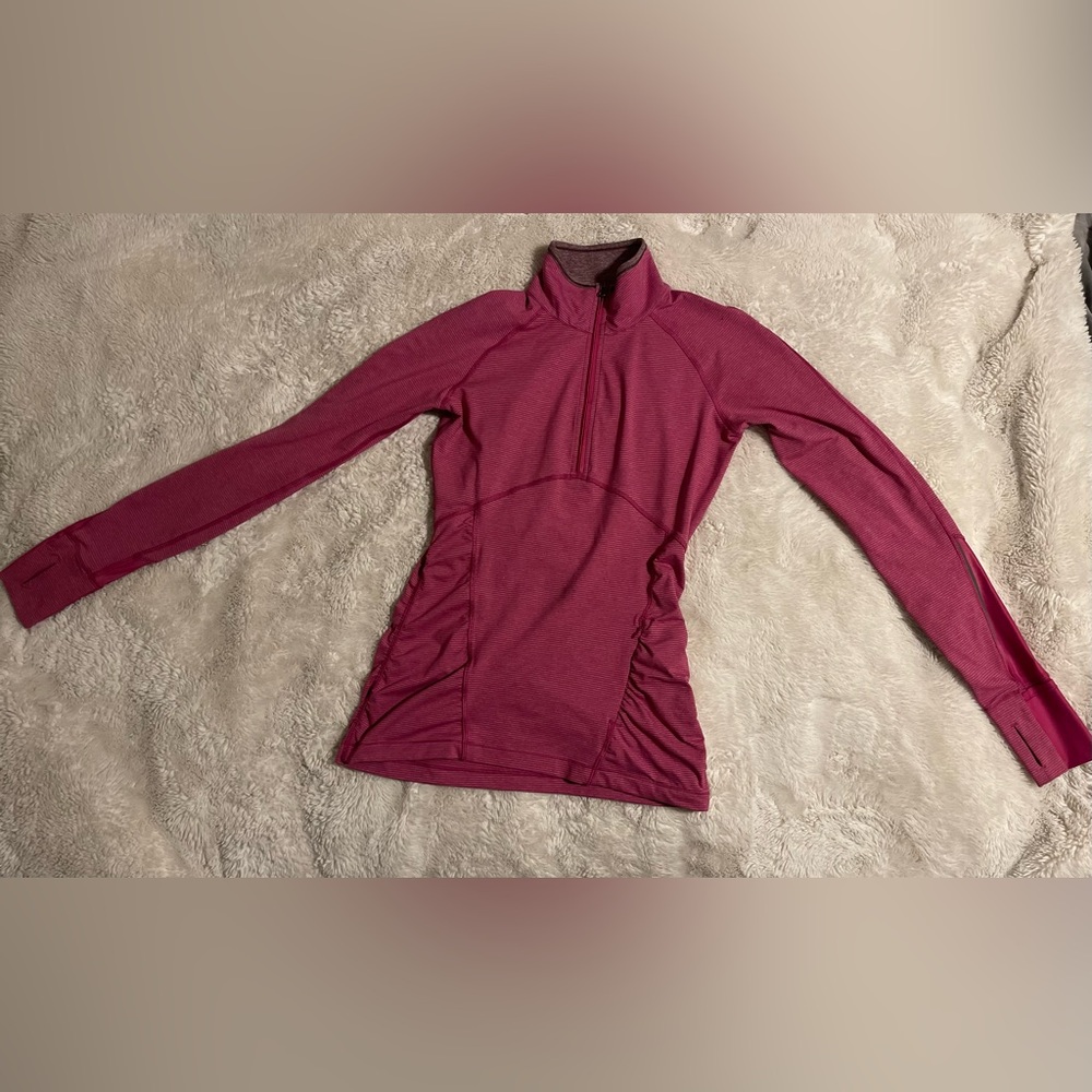 Lululemon Kriss Cross 1/2 Zip Tonka Stripe Raspberry